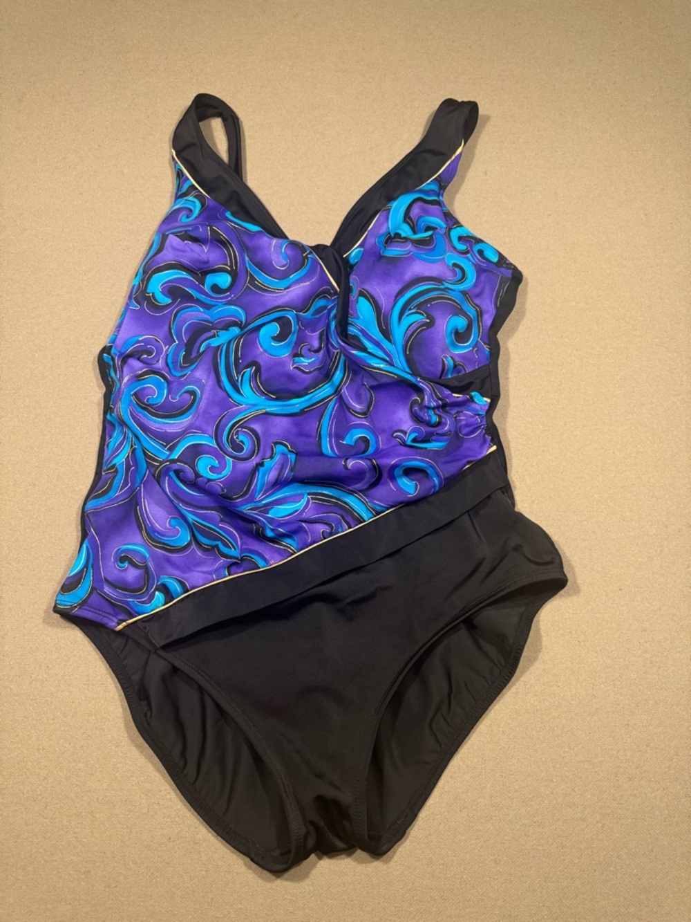 Purple & Turquoise Swirl One-Piece Swimsuit with Black Bottom 16